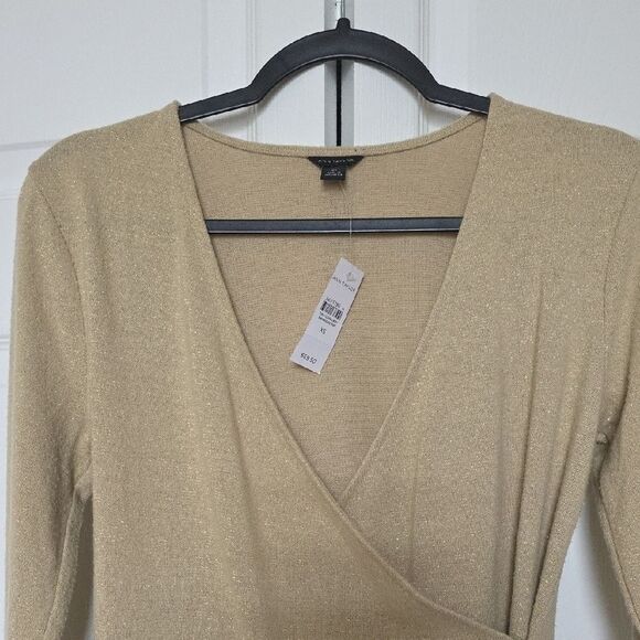 Ann Taylor Elegant Gold Wrap Top - Picture 2 of 9